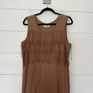 Vintage Keller Women’s Large Brown Fringe Sleeveless Dress Maxi